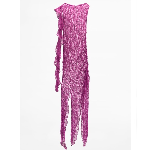 Zara TEXTURED LACE LONG DRESS - Picture 5 of 16
